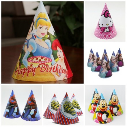 Character 12pack party cone hats - assorted designs